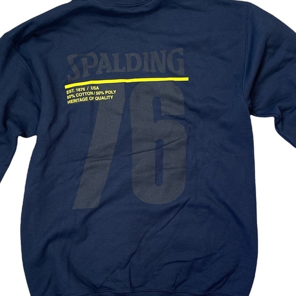 SPALDING MEN'S NAVY LOGO CREWNECK COTTON FLEECE SWEATSHIRT - Picture 6 of 11